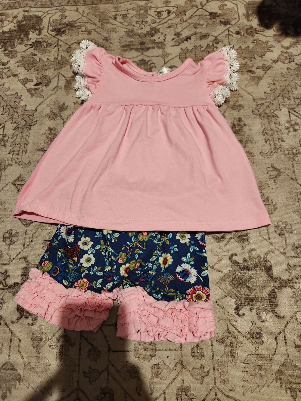 Girls' Two-Piece Pink Top and Navy Floral Set
